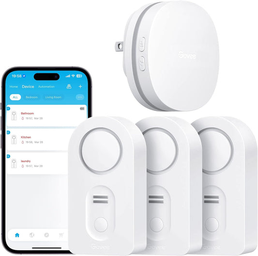 Govee WiFi Water Sensor 3 Pack, Water Leak Detector 100dB Adjustable Alarm and App Alerts, Leak and Drip Alert with Email, Wireless Detector for Home(Support 2.4G WiFi, Not Support 5G WiFi) - PuriLite