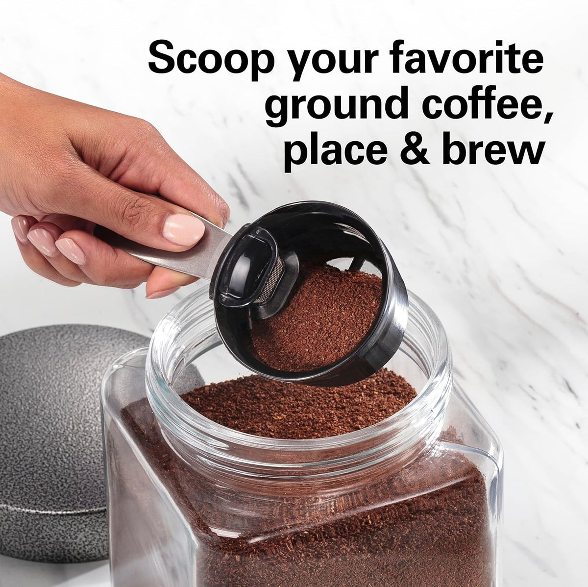 Hamilton Beach Scoop Single Serve Coffee Maker, Fast Brewing, Stainless Steel (49981A) - PuriLite