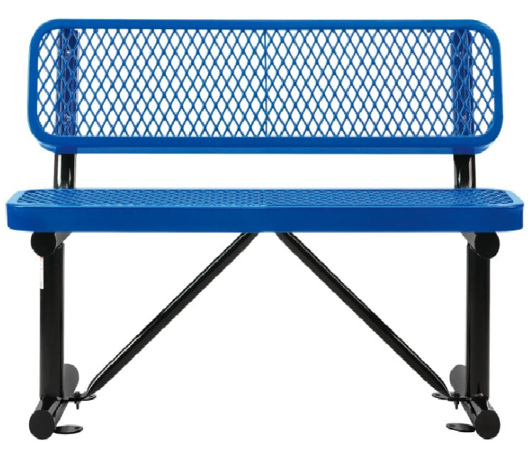 Global Industrial™ 4' Outdoor Steel Bench w/ Backrest, Expanded Metal, Blue - PuriLite