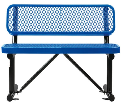 Global Industrial™ 4' Outdoor Steel Bench w/ Backrest, Expanded Metal, Blue - PuriLite