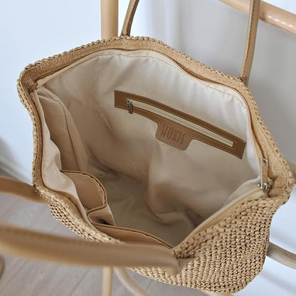 HOXIS Weekender Lightweight Synthetic Straw Shopper Tote Womens Shoulder Handbag - PuriLite