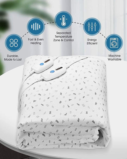 CURECURE Electric Heated Mattress Pad - Queen Size Underblanket with Dual Controllers, 4 Heating Levels, 10H Auto Off, 15" Deep Pocket, Machine Washable - PuriLite