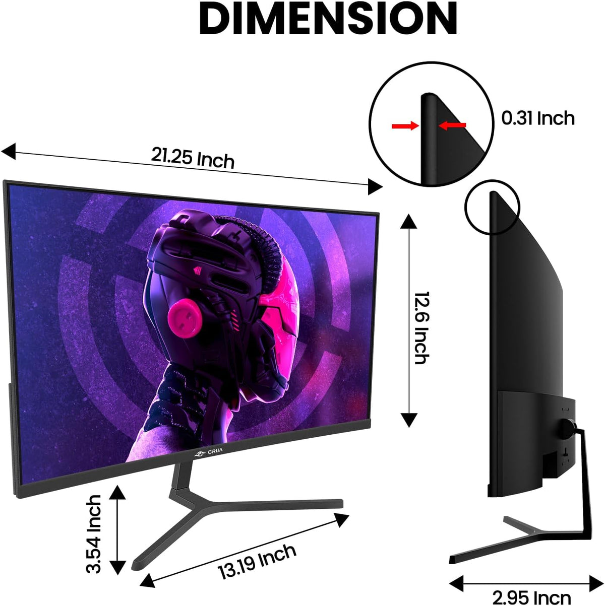 CRUA 24 Inch 180Hz/144Hz Curved Gaming Monitor, FHD 1080P Frameless Computer Monitor, Support AMD freesync Low Motion Blur, Eye Care, DisplayPort, HDMI, Black - PuriLite