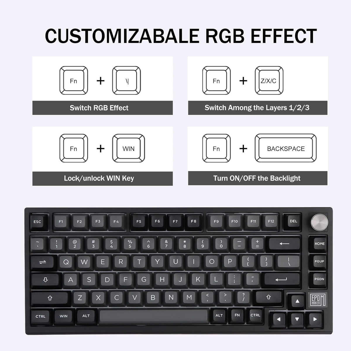 EPOMAKER TH80 SE Gasket 75% Mechanical Keyboard, NKRO Hot Swap RGB Triple Mode Gaming Keyboard with Poron/EVA Foam, Knob Control for E-Sport/Win/Mac (TH80 SE Black Silver, Epomaker Flamingo Switch) - PuriLite