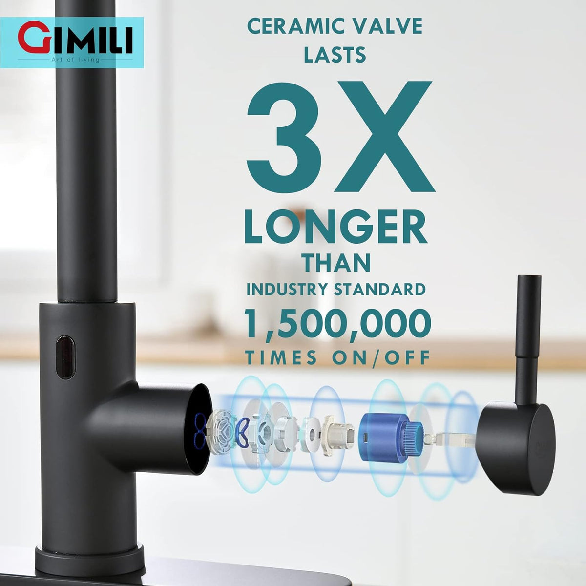 GIMILI Black Touchless Kitchen Faucet with AC Adapter, Smart Motion Sensor Hands Free Single Handle Kitchen Sink Faucet with Pull Down Sprayer, Matte Black - PuriLite
