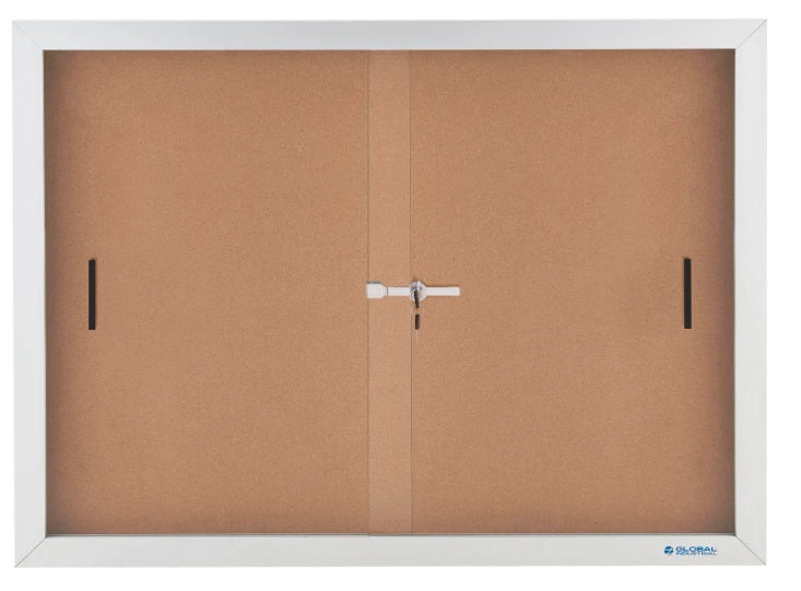 Global Industrial™ Enclosed Cork Bulletin Board with Sliding Doors, 72"W x 48"H - PuriLite