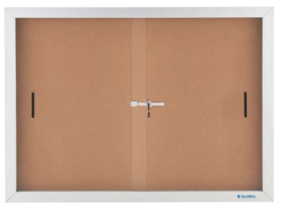 Global Industrial™ Enclosed Cork Bulletin Board with Sliding Doors, 72"W x 48"H - PuriLite