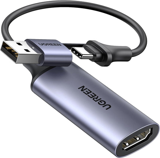UGREEN Full HD 1080P Video Capture Card 4K HDMI to USB-A/USB-C USB 2.0 Capture Audio Recording for Gaming, Streaming, Teaching, Video Conference Compatible with Camera iPad MacBook Phone PC Laptop - PuriLite