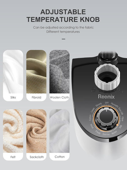 Professional Steamer for Clothes, Reemix Standing Steamer with Garment Hanger, Heats in 30 Seconds, Large Detachable Water Tank for 1 Hour Continuous Steaming, Includes Easy-roll Wheels - PuriLite