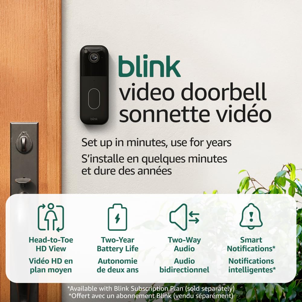 All-new Blink Video Doorbell – Head-to-toe HD view, two-year battery, simple setup. Sync Module Core included – System (Black) - PuriLite