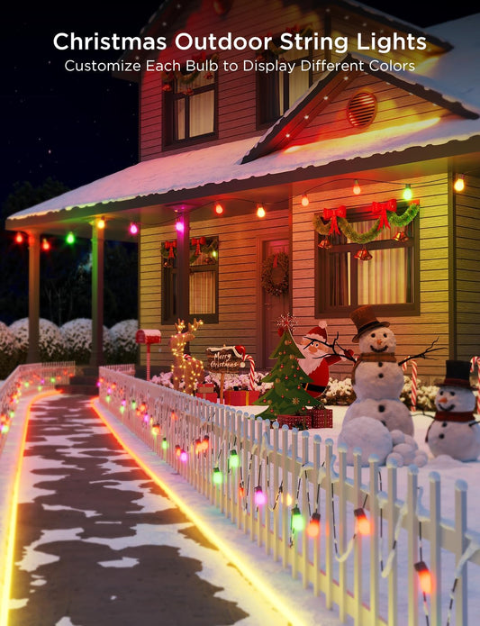 Govee Smart Outdoor String Lights, RGBIC Warm White 48ft LED Bulbs for Christmas Decorations, WiFi Patio Lights Work with Alexa, APP Control, IP65 Waterproof, Dimmable for Balcony, Backyard - PuriLite