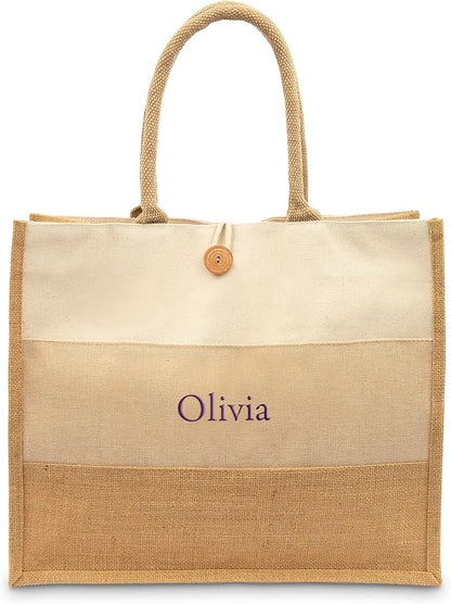 Weddingstar Large Reusable Fabric Beach Tote Bag - Burlap Ombre - PuriLite