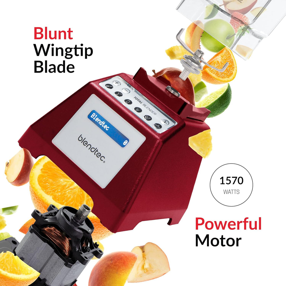 Blendtec Total Classic Original Blender, 90 oz WildSide+ Jar, 24 oz Twister Jar, and Spectacula Spatula - Red - PuriLite