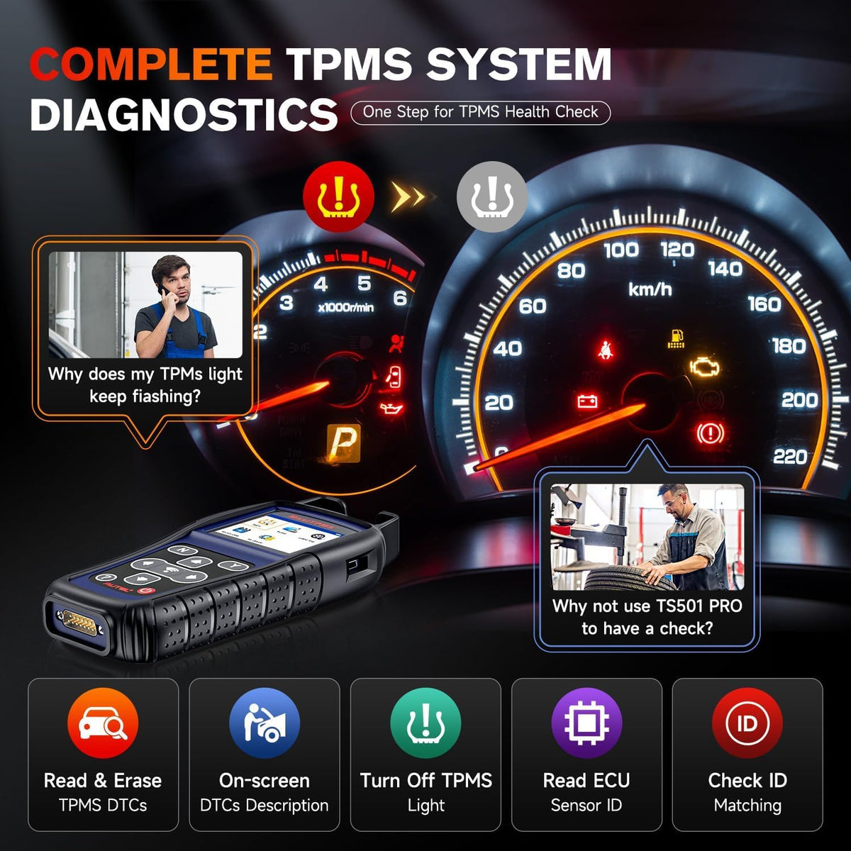 Autel MaxiTPMS TS501 PRO, 2025 TPMS Programming Tool Same as TS508, Up of TS501 TS408S, Relearn Activate 99% TPMS Sensors, Program Autel MX-Sensor 315/433MHz, TPMS Reset & Diagnostics, Lifetime Update - PuriLite