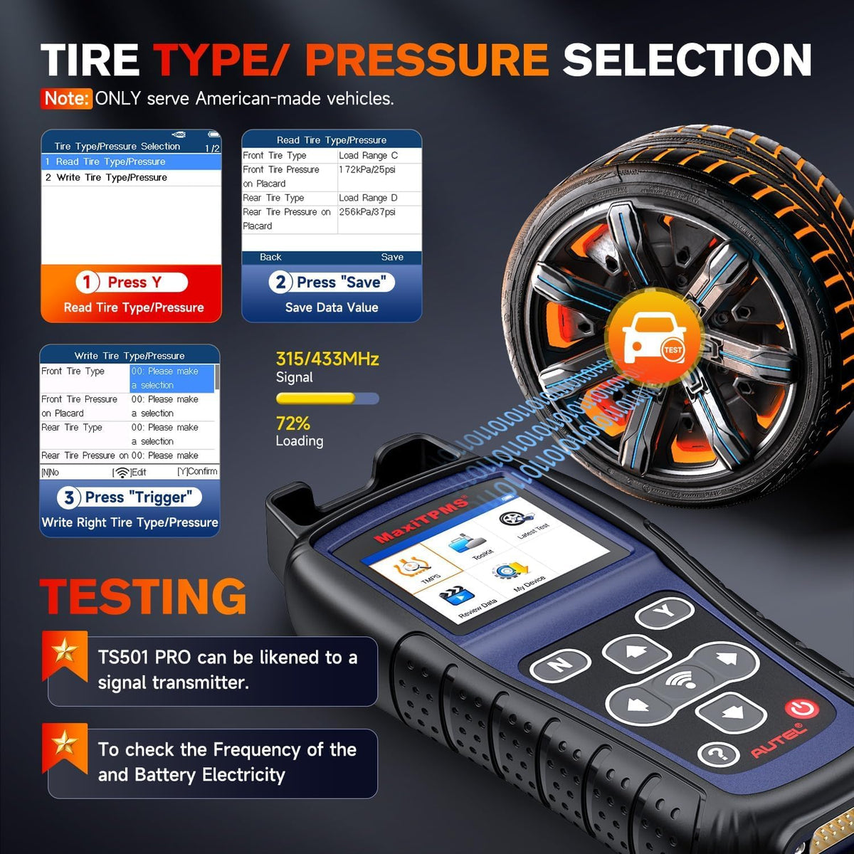 Autel MaxiTPMS TS501 PRO, 2025 TPMS Programming Tool Same as TS508, Up of TS501 TS408S, Relearn Activate 99% TPMS Sensors, Program Autel MX-Sensor 315/433MHz, TPMS Reset & Diagnostics, Lifetime Update - PuriLite