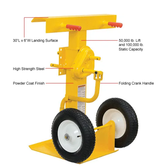 Global Industrial™ Hand Crank Trailer Jack Stand 100,000 Lb. Static Cap. Pneumatic Wheels - PuriLite
