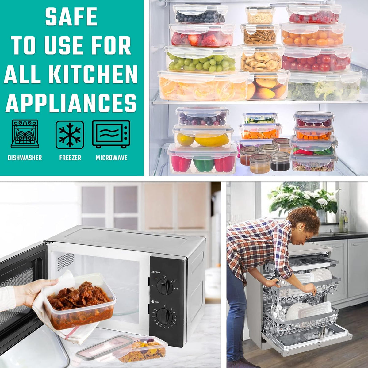 50 Pcs Large Food Storage Containers with Lids Airtight-85 oz to Sauces Box-Total 526Oz Stackable Kitchen Bowls Set Meal Prep Containers-BPA Free Leak proof Plastic Freezer Microwave safe - PuriLite