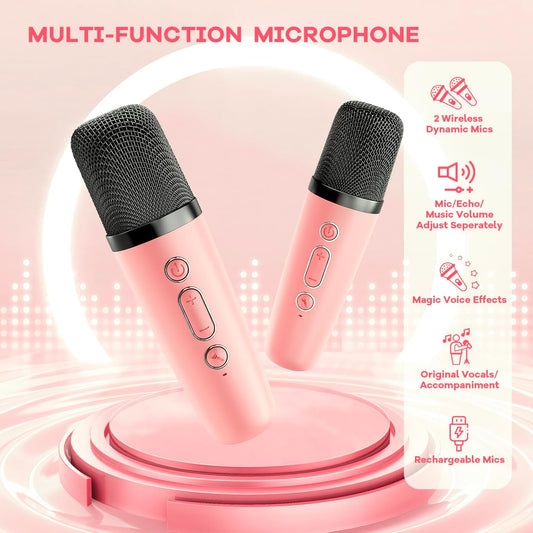 Mini Karaoke Machine for Kids Adults, Portable Bluetooth Speaker with 2 Wireless Microphones,Toys Birthday Gifts for Girls Ages 4, 5, 6, 7, 8,9,10,11,12+ Years Old Toddler Teens (Lightpink) - PuriLite
