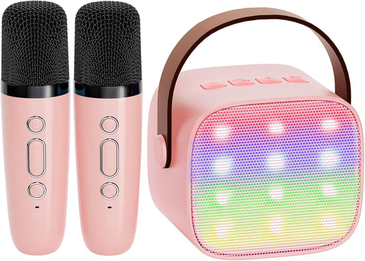 Mini Karaoke Machine for Kids Adults, Portable Bluetooth Speaker with 2 Wireless Microphones,Toys Birthday Gifts for Girls Ages 4, 5, 6, 7, 8,9,10,11,12+ Years Old Toddler Teens (Lightpink) - PuriLite