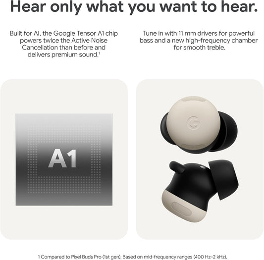 Google Pixel Buds Pro 2 - Noise Canceling Earbuds - Up to 31 Hour Battery Life with Charging Case - Bluetooth Headphones - Compatible with Android - Porcelain - PuriLite