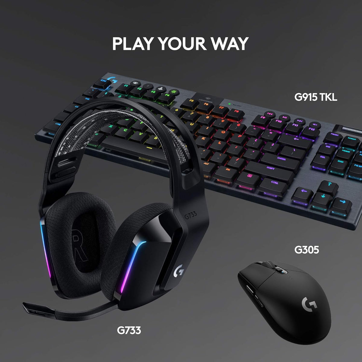 Logitech G733 LIGHTSPEED Wireless Gaming Headset with Suspension Headband, LIGHTSYNC RGB, Blue Voice Mic Techonolgy and PRO-G Audio drivers - Black - PuriLite