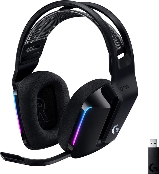 Logitech G733 LIGHTSPEED Wireless Gaming Headset with Suspension Headband, LIGHTSYNC RGB, Blue Voice Mic Techonolgy and PRO-G Audio drivers - Black - PuriLite