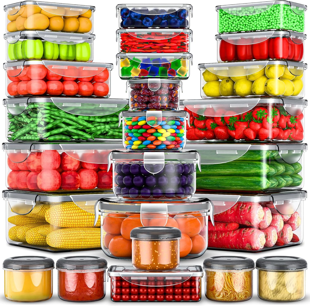 50 Pcs Large Food Storage Containers with Lids Airtight-85 oz to Sauces Box-Total 526Oz Stackable Kitchen Bowls Set Meal Prep Containers-BPA Free Leak proof Plastic Freezer Microwave safe - PuriLite