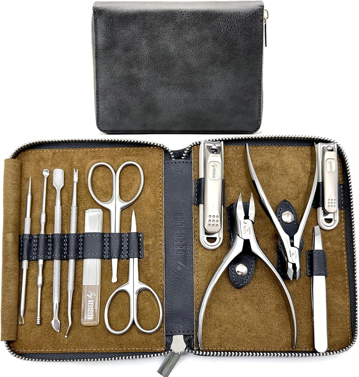 LYGA Nail Clipper Set 12 Pcs with Leather Case, Manicure Set for Men/Women, Quality Pedicure Kit, Quality Gift., Black - PuriLite
