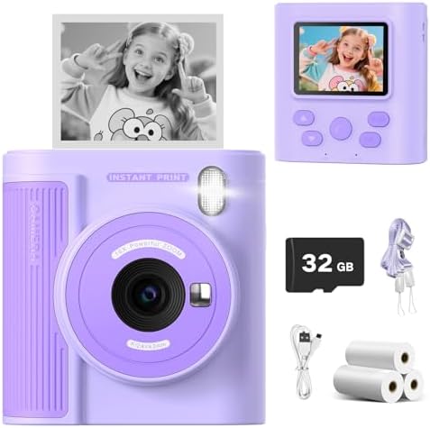 Mgaolo Kids Camera with Instant Print, Thermal Printing Digital Camera Gift for 3-12 Years Old Children, Safe Ink-Free Design, Toy for Creativity & Learning (Black) - PuriLite