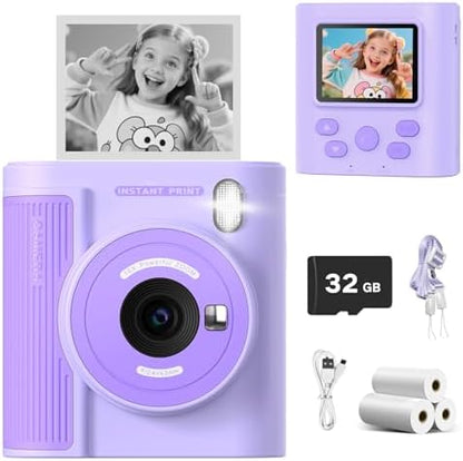 Mgaolo Kids Camera with Instant Print, Thermal Printing Digital Camera Gift for 3-12 Years Old Children, Safe Ink-Free Design, Toy for Creativity & Learning (Black) - PuriLite