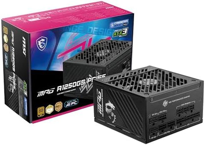 MSI MPG A1250GS PCIE5, 80 Plus Gold Full Modular 1250W Power Supply, 12V-2x6 Cable, ATX 3.1 & PCIE 5.1 Ready - PuriLite