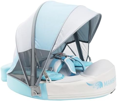 Mambobaby Baby Swim Float with Canopy, Non-Inflatable Solid Baby Float, Upgrade Soft Skin-Friendly Material Infant Swim Float - PuriLite