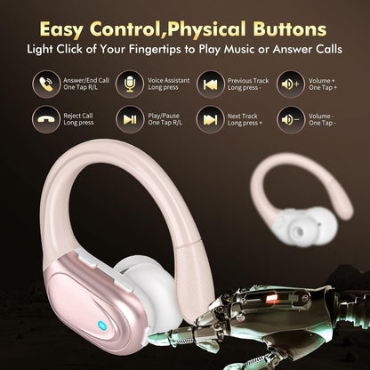 Wireless Earbuds Bluetooth Headphones 80hrs Playback Ear Buds Power Display with Noise Canceling Mic with Earhooks for Sports/Workout/Running - PuriLite
