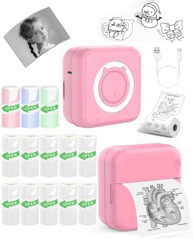 Label Maker - Mini Portable Sticker Printer with 13 Rolls Self-Adhesive Thermal Papers, Labeller Machine for Home Office Study Business Texts Journal, Blue - PuriLite