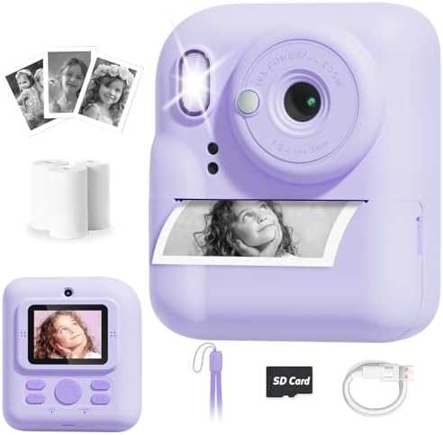 Pussan Kids Camera Instant Print, 1080P Instant Print Camera Toys for 3-12 Year Old Girls, Christmas Birthday Gifts for Age 3 4 5 6 7 Girls, Kids Digital Camera Toys with 3 Rolls Print Paper-Pink - PuriLite