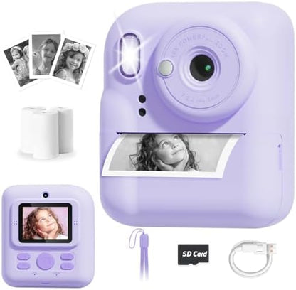 Pussan Kids Camera Instant Print, 1080P Instant Print Camera Toys for 3-12 Year Old Girls, Christmas Birthday Gifts for Age 3 4 5 6 7 Girls, Kids Digital Camera Toys with 3 Rolls Print Paper-Pink - PuriLite