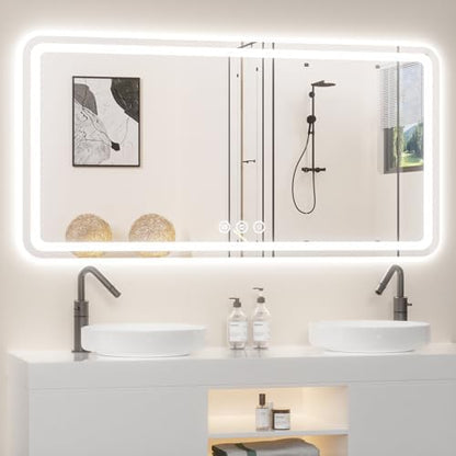 Lmsedf 24" x 32"Rectangle LED Bathroom Mirror with Lights, Backlit & Front Lighted, Wall-Mounted Vanity Mirror 3000K/4000K/6000K, Memory Functions, Anti-Fog, Dimmable Smart Mirror - PuriLite