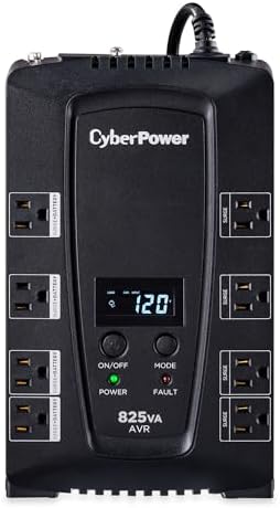 CyberPower CP825AVRLCD Intelligent LCD UPS System, 825VA/450W, 8 Outlets, AVR, Compact - PuriLite