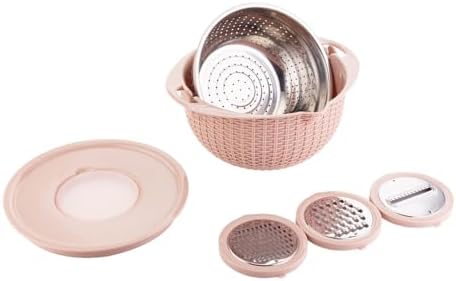 4 in 1 Colander with Bowl Set, Double Layer Fruit Cleaner, Salad Spinner, Rotatable Strainers, for Draining Cooked Pasta, Noodles,Vegetables, Fruits and Rice (Beige) - PuriLite