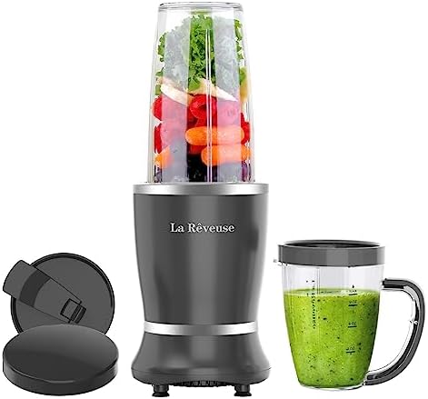 La Reveuse Personal Size Blender 250 Watts Power for Shakes Smoothies Seasonings Sauces with 1 Piece 15 oz Cup,1 Piece 10 oz Mug,BPA Free (Black) - PuriLite