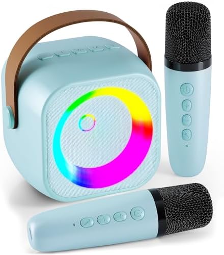 Karaoke Machine, Portable Bluetooth Karaoke Speaker with 2 Wireless Microphones and Party Lights for Kids and Adults, Birthday Gifts for Girls Boys Family Home Party (Beige2) - PuriLite