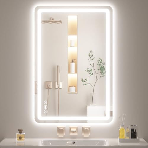 Lmsedf 24" x 32"Rectangle LED Bathroom Mirror with Lights, Backlit & Front Lighted, Wall-Mounted Vanity Mirror 3000K/4000K/6000K, Memory Functions, Anti-Fog, Dimmable Smart Mirror - PuriLite