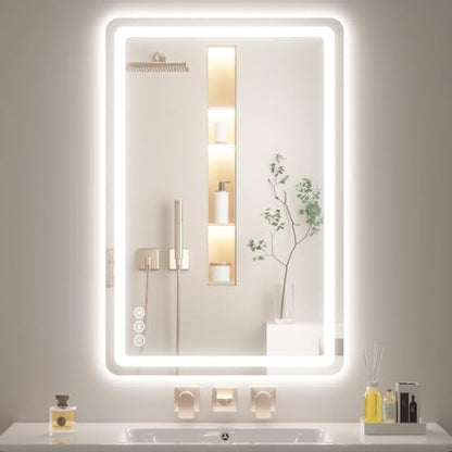 Lmsedf 24" x 32"Rectangle LED Bathroom Mirror with Lights, Backlit & Front Lighted, Wall-Mounted Vanity Mirror 3000K/4000K/6000K, Memory Functions, Anti-Fog, Dimmable Smart Mirror - PuriLite