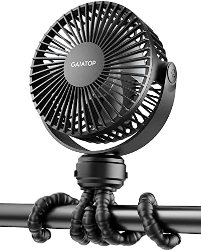 Gaiatop Mini Portable Pram Fan, Rechargeable Small Clip on Fan for Stroller, Detachable 3 Speed 360 Degree Rotate Flexible Tripod Handheld Desk Cooling Car Seat Crib Treadmill Travel Black - PuriLite