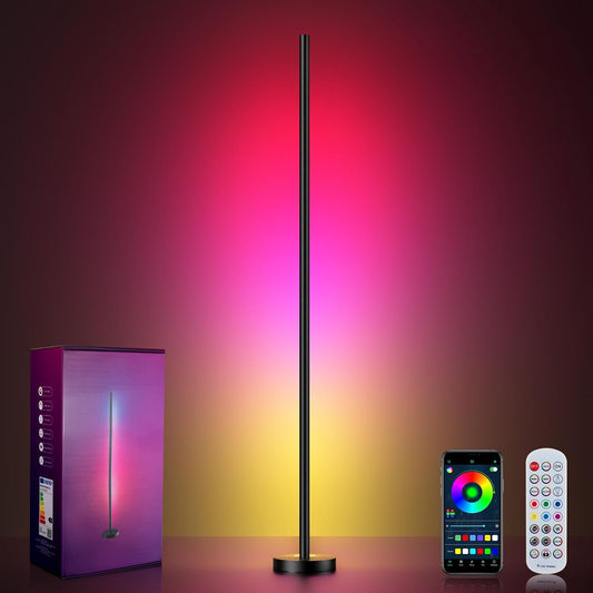 Smart RGBICW LED Corner Floor Lamp - 16 Million DIY Colors, 68+ Scenes, Music Sync, App & Remote Control, Color-Changing Ambient Lighting for Living Rooms, Bedrooms, and Gaming Rooms - PuriLite