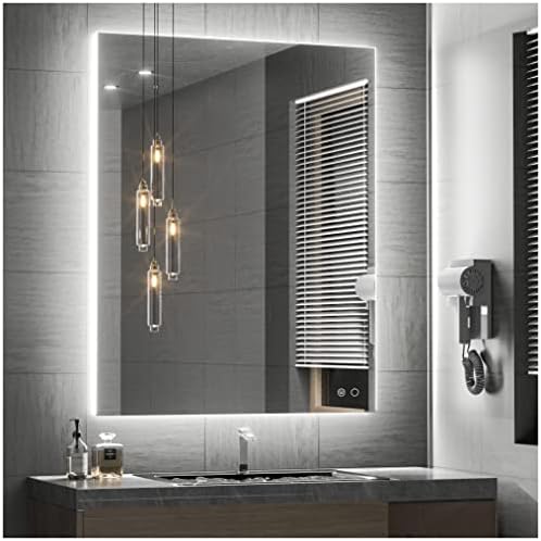 Keonjinn 40 x 32 Inch LED Bathroom Mirror with Acrylic, Backlit Mirror Anti-Fog, Lighted Bathroom Mirror for Wall, CRI90 High Definition Dimmable Large Makeup Mirror(Horizontal/Vertical) - PuriLite