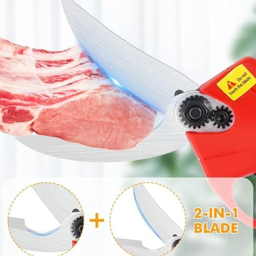 Electric Kitchen Shears with 2X 21V Batteries, Cordless Poultry Scissors for Chicken Fish Meat, Multi-Function Bone Cutter with Safety Lock, Red