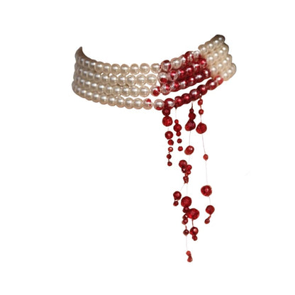 Dripping Blood Imitation Pearls Halloween Party Choker Necklace Vampire Party Costume - PuriLite