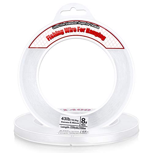 Clear Fishing Wire, Acejoz 656FT Fishing Line Clear Invisible Hanging Wire Strong Nylon String Supports 40 Pounds for Balloon Garland Hanging Decorations - PuriLite