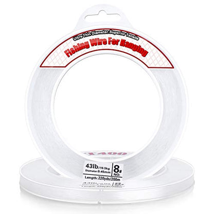 Clear Fishing Wire, Acejoz 656FT Fishing Line Clear Invisible Hanging Wire Strong Nylon String Supports 40 Pounds for Balloon Garland Hanging Decorations - PuriLite
